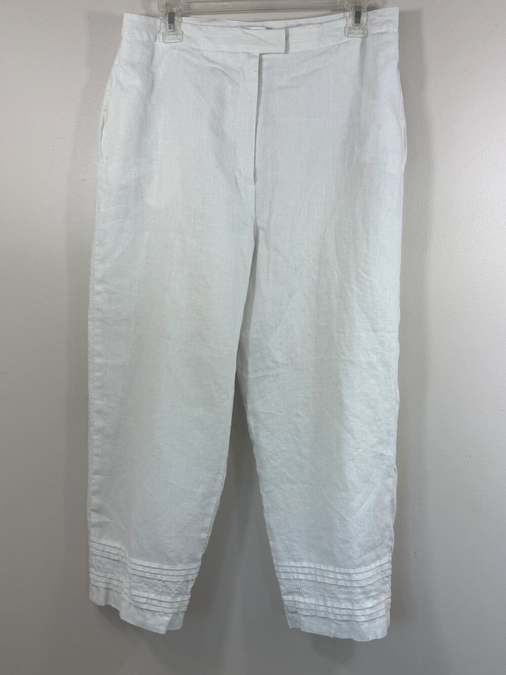 Jillian Jones Linen Pants Womens Size 12 White Cropped Coastal Resort